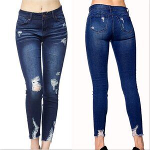 Distressed Denim Jeans- Dark Wash